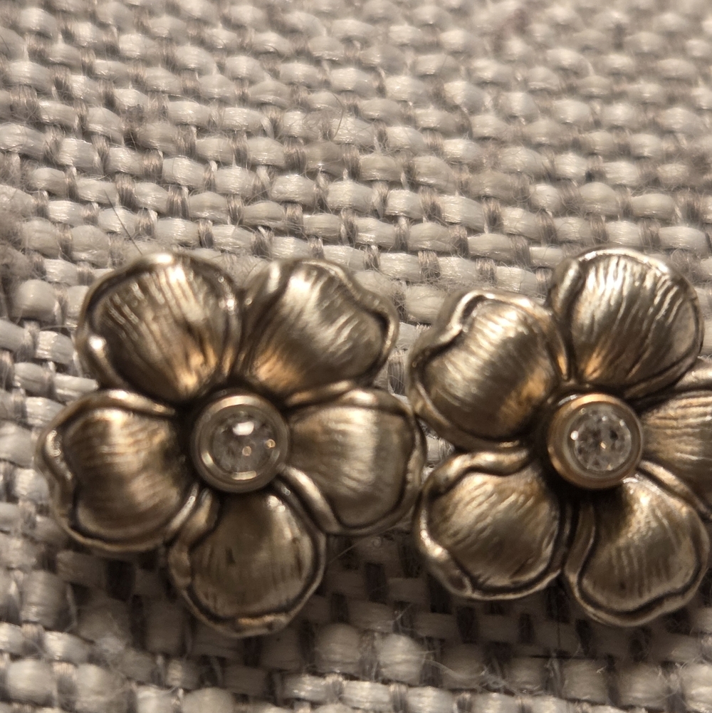 DONATED - Silver Flower Earrings with Rhinestone Center